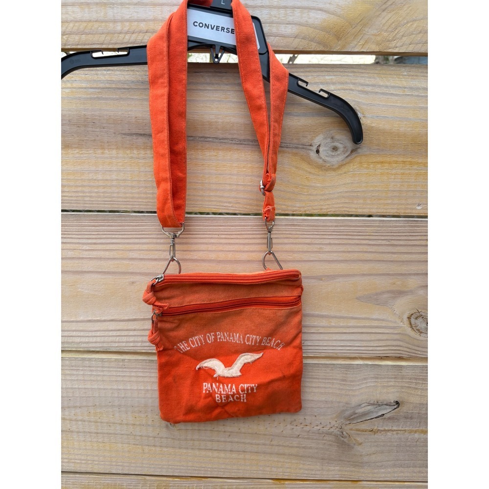 Hollister Panama City Beach Orange Canvas Crossbody Bag Travel Pouch Zippered